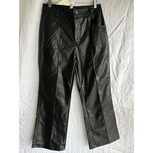 Commense Sleek Black Faux‎ Leather Pants Edgy Straight Leg Trousers Size M
